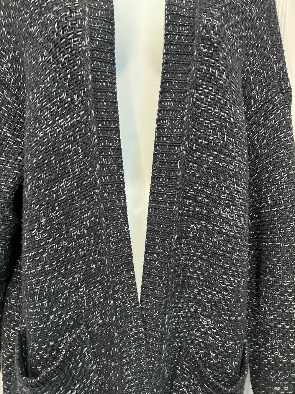 Roots Snowy Fox Black/White Flecks Open Front Cotton Blend Cardigan Size M - Picture 3 of 12
